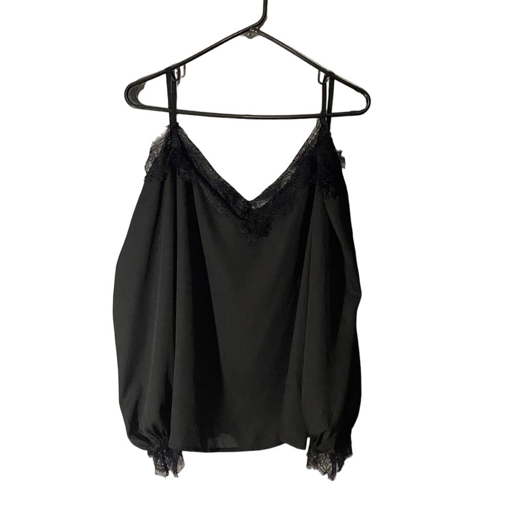 SHEIN Black Cold Shoulder Lace Trim Dressy Formal Blouse Women’s 0XL